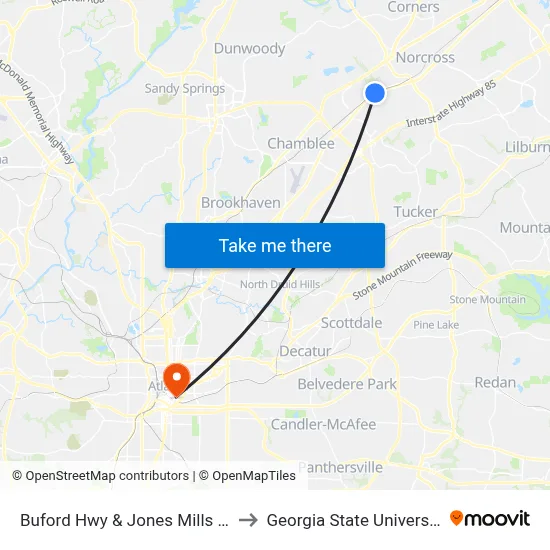 Buford Hwy & Jones Mills Rd to Georgia State University map