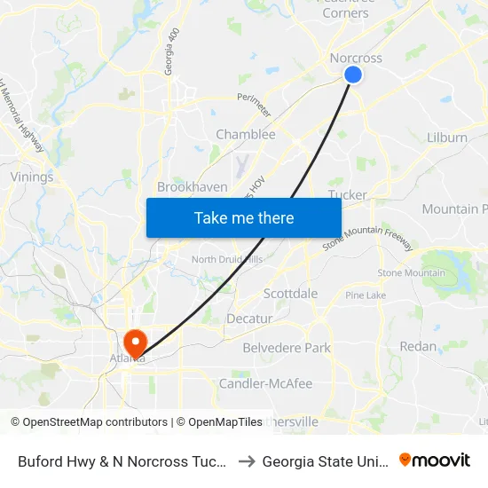 Buford Hwy & N Norcross Tucker Rd Ob to Georgia State University map