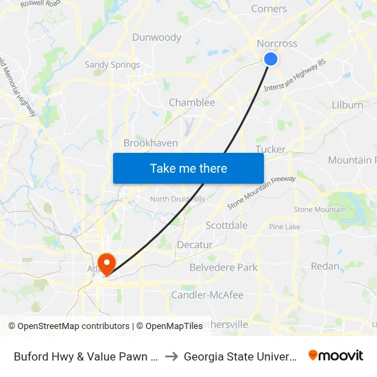 Buford Hwy & Value Pawn Ob to Georgia State University map