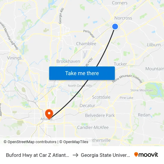 Buford Hwy at Car Z Atlanta Ib to Georgia State University map