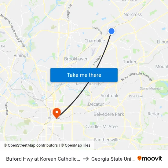 Buford Hwy at Korean Catholic Church Ib to Georgia State University map