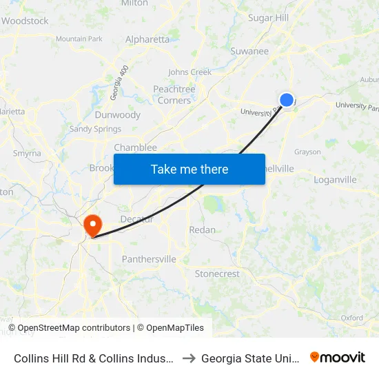 Collins Hill Rd & Collins Industrial Way to Georgia State University map