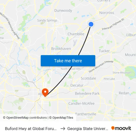Buford Hwy at Global Forum Ib to Georgia State University map