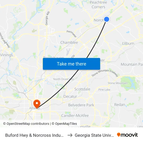 Buford Hwy & Norcross Industrial Ct to Georgia State University map