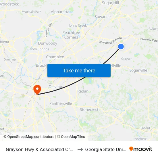 Grayson Hwy & Associated Credit Union to Georgia State University map