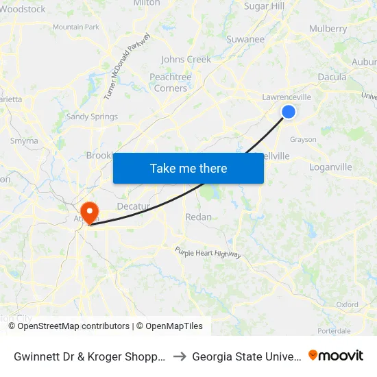 Gwinnett Dr & Kroger Shopping Ib to Georgia State University map