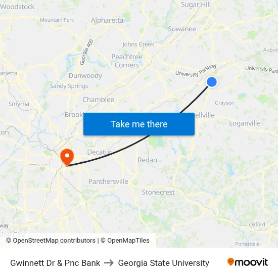 Gwinnett Dr & Pnc Bank to Georgia State University map