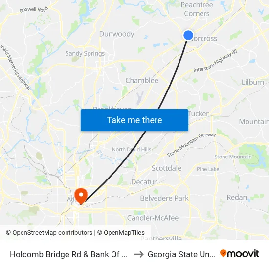 Holcomb Bridge Rd & Bank Of America Ob to Georgia State University map