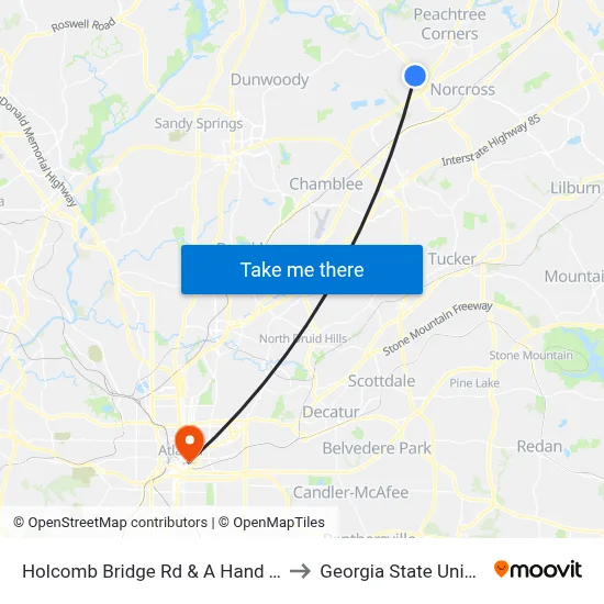 Holcomb Bridge Rd & A Hand To Hold to Georgia State University map