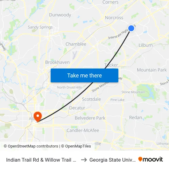 Indian Trail Rd & Willow Trail Pkwy Ob to Georgia State University map