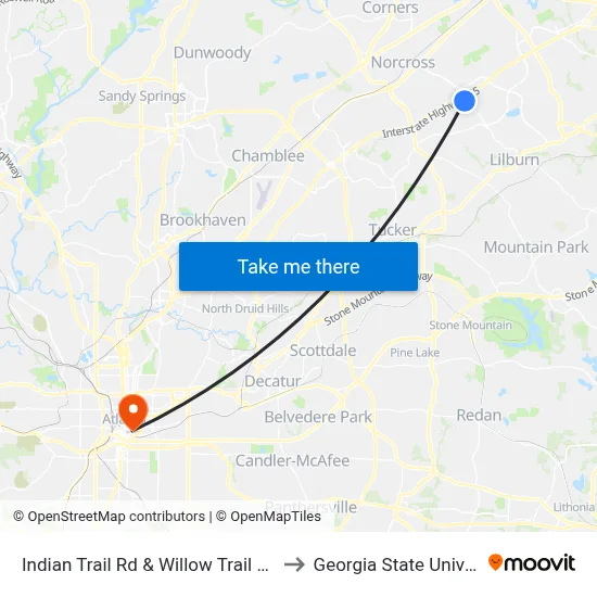 Indian Trail Rd & Willow Trail Pkwy Ib to Georgia State University map