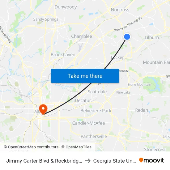 Jimmy Carter Blvd & Rockbridge Rd (Ihop) to Georgia State University map