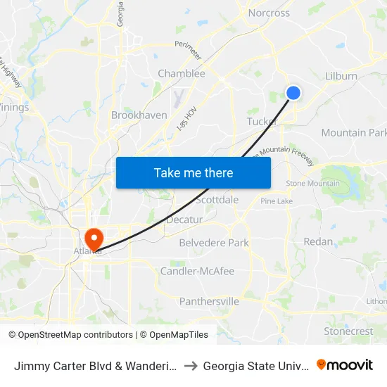 Jimmy Carter Blvd & Wandering Way to Georgia State University map