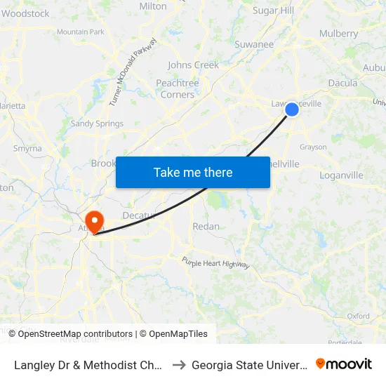 Langley Dr & Methodist Church to Georgia State University map