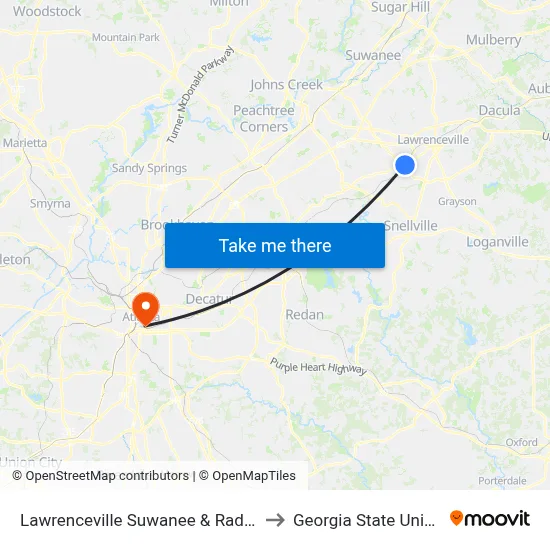 Lawrenceville Suwanee & Radio Shack to Georgia State University map