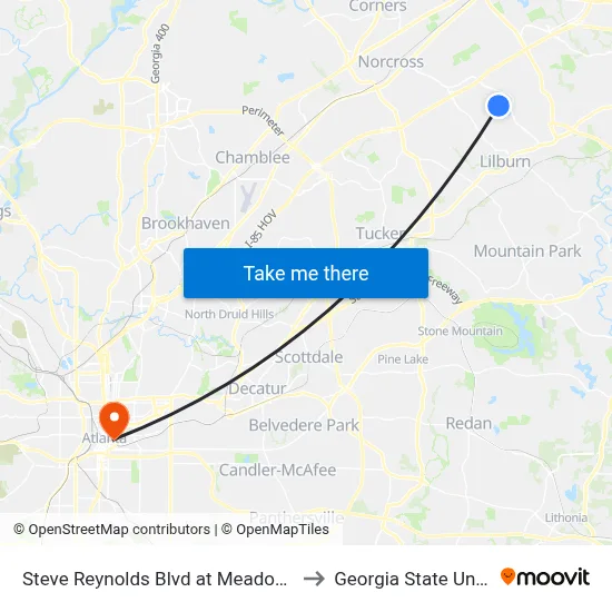 Steve Reynolds Blvd at Meadow Creek Hs to Georgia State University map