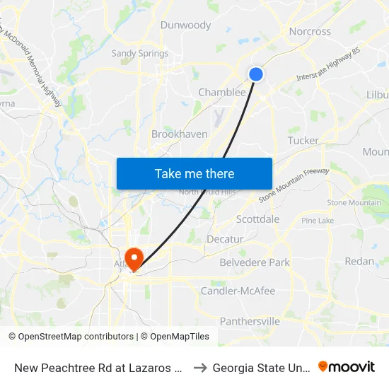 New Peachtree Rd at Lazaros Auto Rep Ib to Georgia State University map