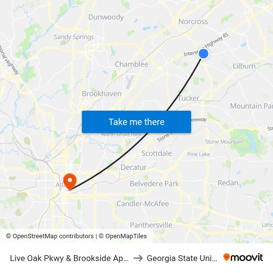 Live Oak Pkwy & Brookside Apartments to Georgia State University map