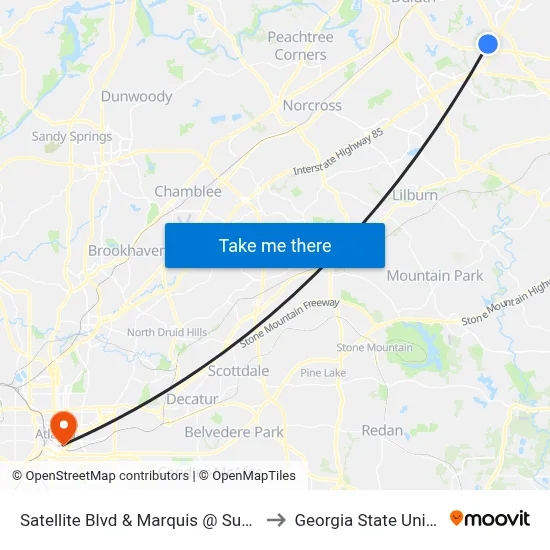 Satellite Blvd & Marquis @ Sugarloaf Ib to Georgia State University map