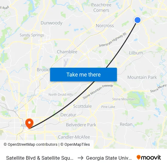 Satellite Blvd & Satellite Square Ob to Georgia State University map