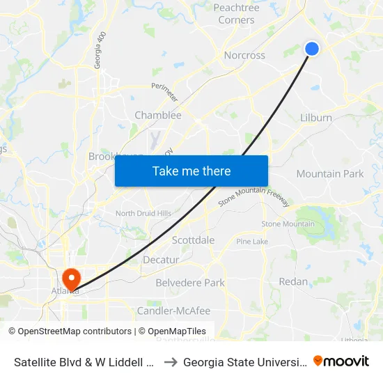 Satellite Blvd & W Liddell Rd to Georgia State University map