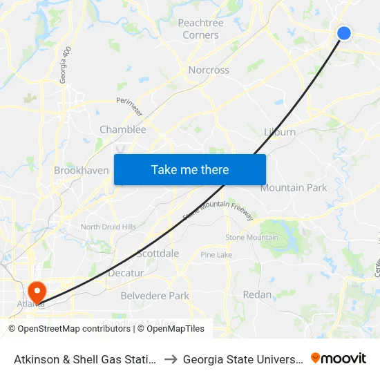 Atkinson & Shell Gas Station to Georgia State University map