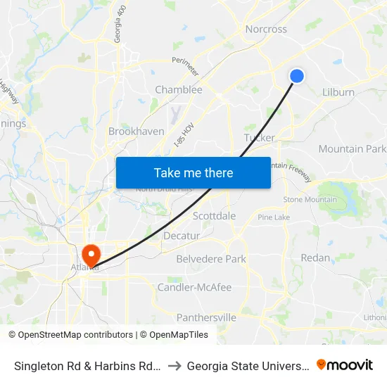 Singleton Rd & Harbins Rd Ib to Georgia State University map