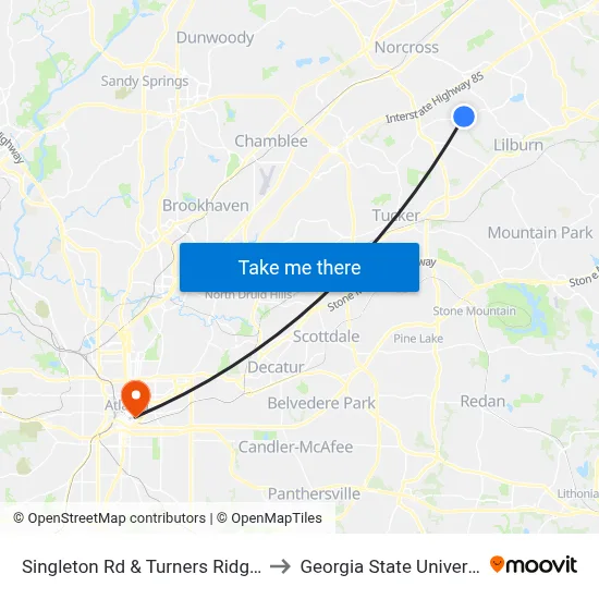 Singleton Rd & Turners Ridge Dr to Georgia State University map