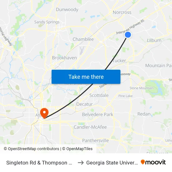 Singleton Rd & Thompson Pkwy to Georgia State University map
