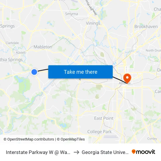 Interstate Parkway W @ Walmart to Georgia State University map
