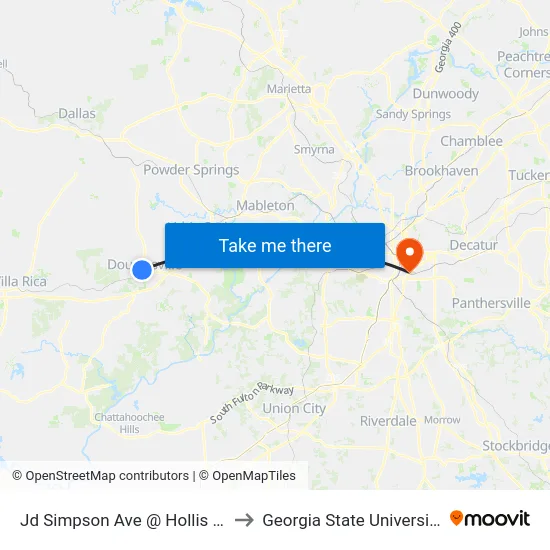 Jd Simpson Ave @ Hollis St to Georgia State University map