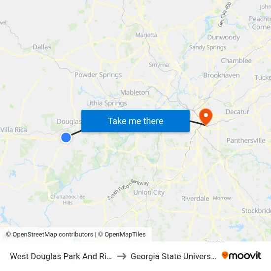 West Douglas Park And Ride to Georgia State University map