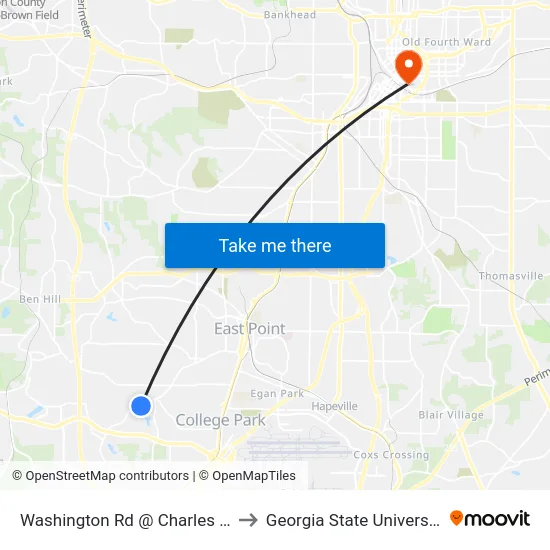 Washington Rd @ Charles Dr to Georgia State University map