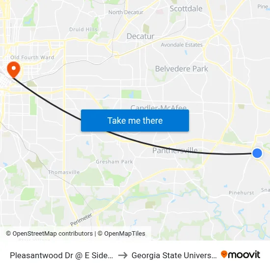 Pleasantwood Dr @ E Side Dr to Georgia State University map