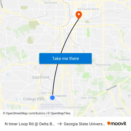 N Inner Loop Rd @ Delta Blvd to Georgia State University map