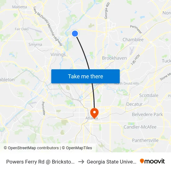 Powers Ferry Rd @ Brickstone Dr to Georgia State University map