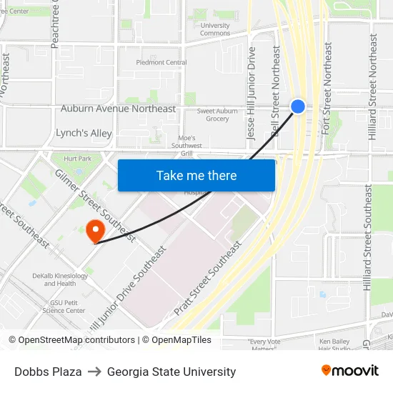 Dobbs Plaza to Georgia State University map
