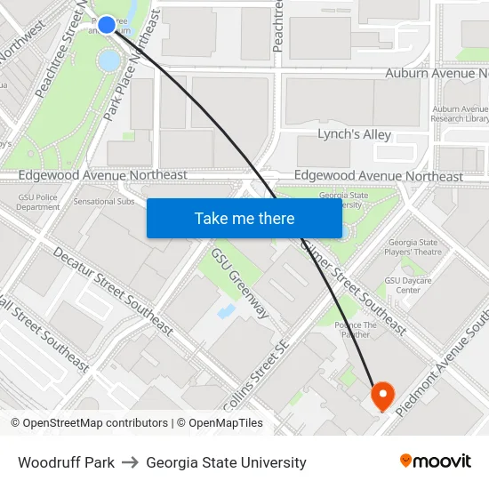 Woodruff Park to Georgia State University map