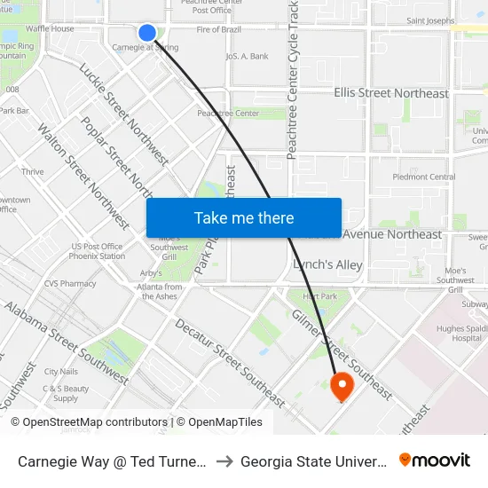Carnegie Way @ Ted Turner Dr to Georgia State University map