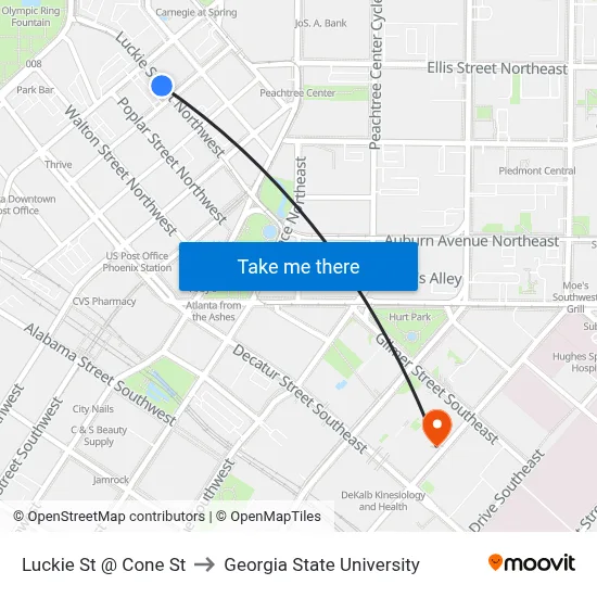 Luckie St @ Cone St to Georgia State University map
