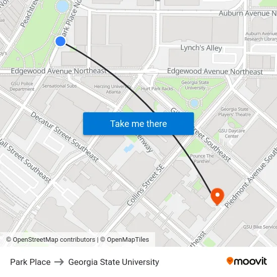 Park Place to Georgia State University map