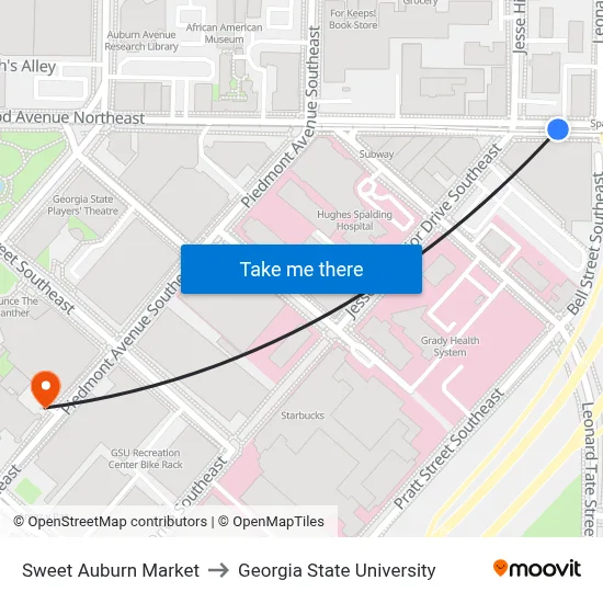 Sweet Auburn Market to Georgia State University map