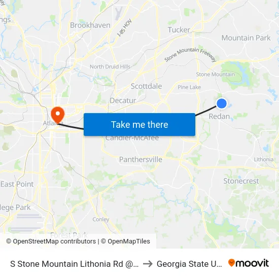 S Stone Mountain Lithonia Rd @ Southland Dr to Georgia State University map