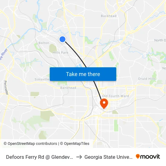 Defoors Ferry Rd @ Glendeven Ct to Georgia State University map