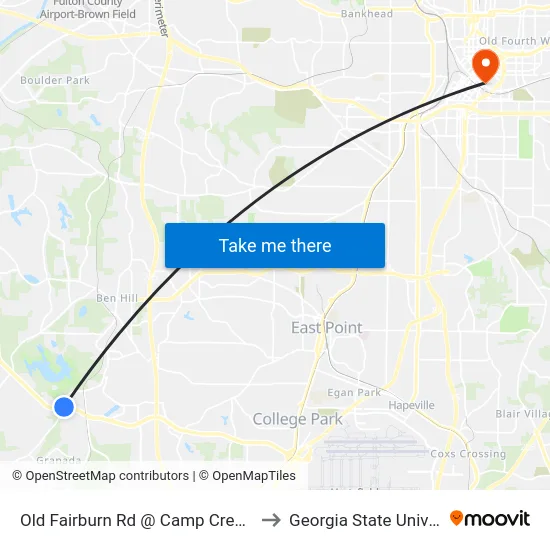 Old Fairburn Rd @ Camp Creek Pkwy to Georgia State University map