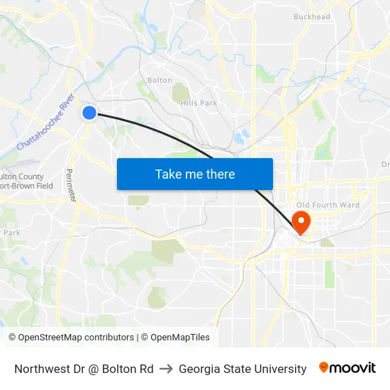 Northwest Dr @ Bolton Rd to Georgia State University map