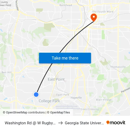 Washington Rd @ W Rugby Ave to Georgia State University map