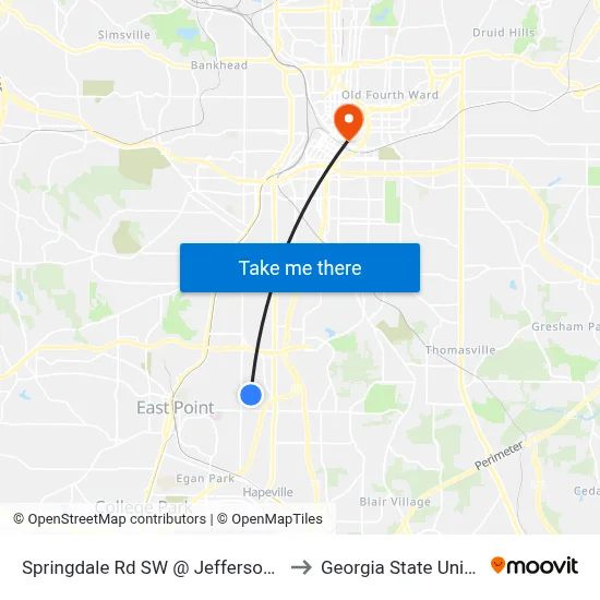 Springdale Rd SW @ Jefferson Ave SW to Georgia State University map