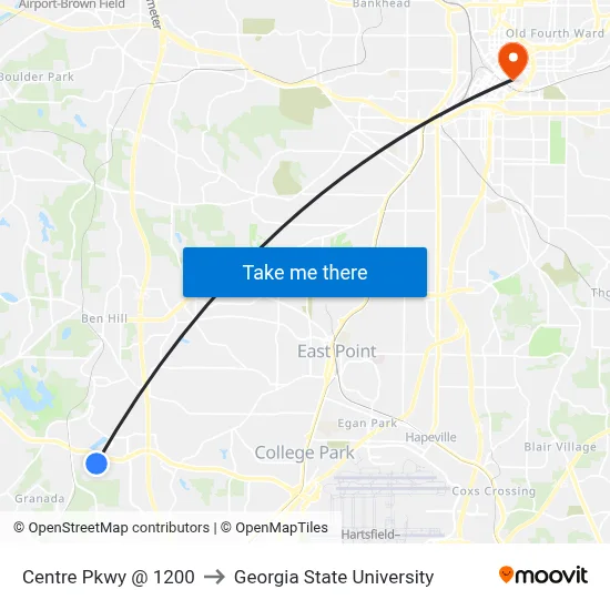 Centre Pkwy @ 1200 to Georgia State University map