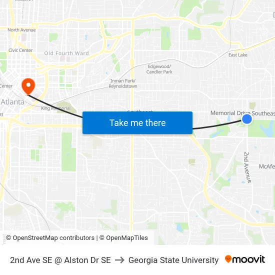 2nd Ave SE @ Alston Dr SE to Georgia State University map